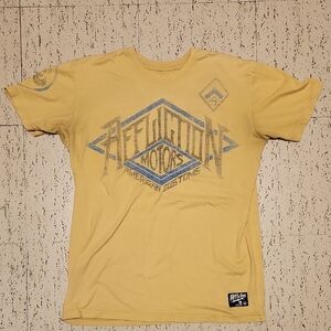 Affliction American Customs Yellow Spellout Logo Full Graphic T Shirt